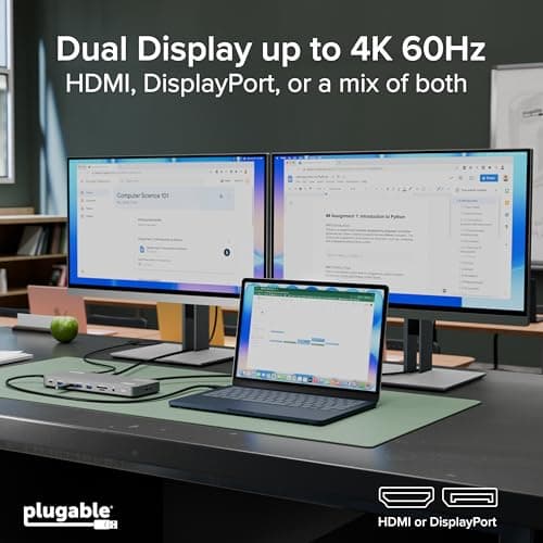 Plugable USB C Laptop Docking Station, Dual Monitor 4K 60Hz for Apple Mac M1/M2/M3/M4/M5,Neo 2X HDMI or DisplayPort for MacBook, 100W Charging DisplayLink Dock, Driver Install Required (UD-6950PDH) — view 3