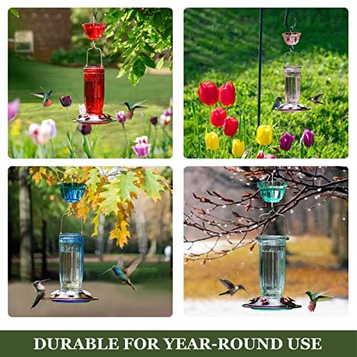 Kingsyard Glass Hummingbird Feeder for Outdoors Wild Bird Feeder with 6 Feeding Ports Hanging for Garden Yard, Red (Ant Moat Included) — view 7