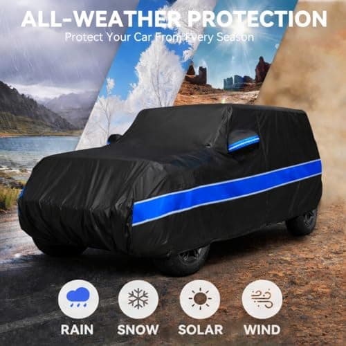 10-Layer Car Cover Compatible with Jeep Wrangler Cover Waterproof 4 Door All Weather,Sun Rain UV Dust Snow Protection,Full Exterior Car Cover with Door Zipper and Cotton Lining,Fit for CJ YJ TJ JK JL — view 4