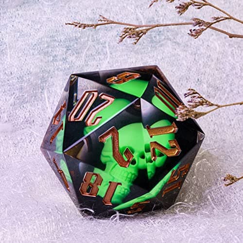 Cusdie Large D20 Dice 55mm with Sharp Edges and Skull Inclusitions, D&D 20 Sided Dice, Handmade Dice DND Giant D20 for Dungeons and Dragons RPG, Table Games(Green Skull) — view 3