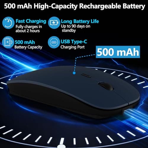 Kenvala Wireless Mouse for MacBook & iPad, Bluetooth 5.2/3.0 & 2.4G USB-C/USB-A, Rechargeable Silent Slim Mouse with Multi-Device Switching & Activity Mode to Prevent Screen Lock - Blue — view 4