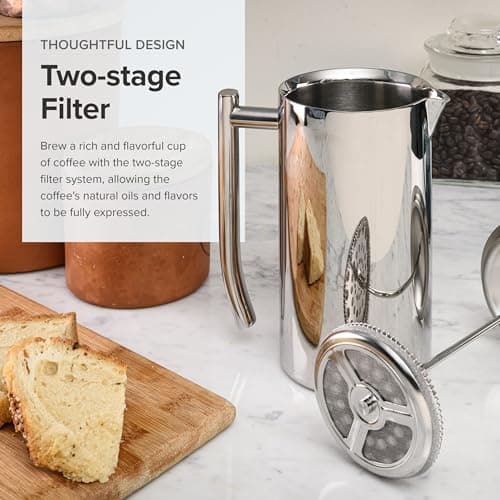 Frieling Double-Walled Stainless-Steel French Press Coffee Maker, Polished, 36 Ounces — view 2