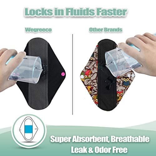 wegreeco Charcoal Reusable Menstrual Pads - Reusable Sanitary Pads | Reusable Panty Liners | Soft Cloth Menstrual - 6 Pack with 1 Cloth Mini Wet Bag (Medium, Black) — view 3