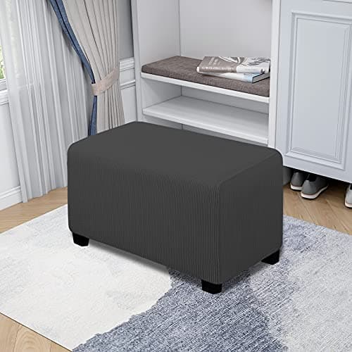 Easy-Going Stretch Ottoman Cover Length 20-30in Folding Storage Stool Furniture Protector Soft Rectangle slipcover with Elastic Bottom(Ottoman Small,Dark Grey) — view 2