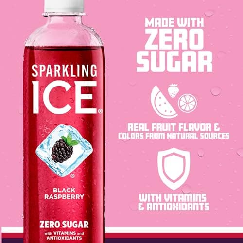 Sparkling Ice, Black Raspberry Sparkling Water, Zero Sugar Flavored Water, with Vitamins and Antioxidants, Low Calorie Beverage, 17 fl oz Bottles (Pack of 12) — view 3