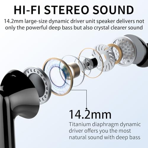 Wireless Earbuds, Bluetooth Headphones 5.4 HiFi Stereo, Wireless Earphones with ENC Noise Cancelling Mic, IP7 Waterproof in Ear Headphones, LED Digital Display Ear Buds, Touch Control, Black