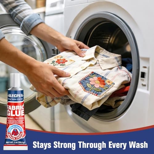 ALECPEA Permanent Fabric Glue Washable, 2-Pack Liquid Stitch for Clothing, Professional Gel Adhesive for Patches, Rhinestones & DIY Crafts, Includes 2 Clips & 1 Stirring Stick, 29.5g x 2 — view 2