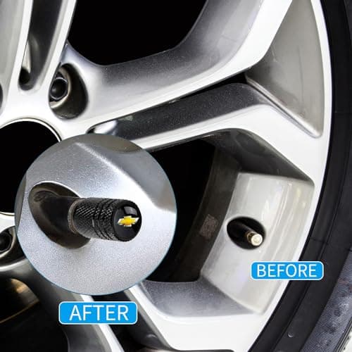 camfeast 4pcs Tire Valve Stem Caps, Compatible with Chevrolet Chevy Series Stem Cap Universal Car Air Cover Car Accessories for Cars, SUV, Truck, Motorcycles Black — view 3