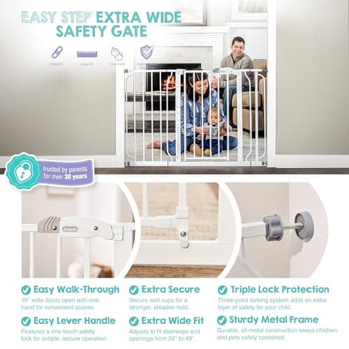 Regalo Easy Step 49-Inch Extra Wide Baby Gate, Includes 4-Inch and 12-Inch Extension Kit, 4 Pack of Pressure Mount Kit and 4 Pack of Wall Mount Kit, Black — view 2