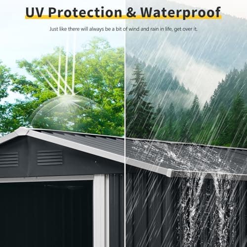 JT 8x10 FT Outdoor Storage Shed with Floor Frame, Metal Garden Shed with Sliding Doors, Waterproof Galvanized Steel Storage House for Backyard, Garden, Patio (Black) — view 4