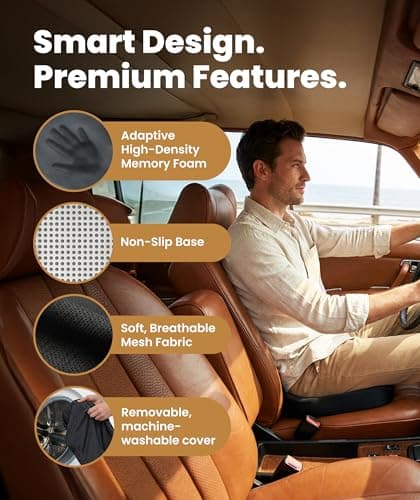 Everlasting Comfort Doctor Recommended Memory Foam Seat Cushion for Office Chairs & Car - Ergonomic Office Desk Accessories - Cushions for Tailbone Pain Relief, Sciatica (Black, Large) — view 3