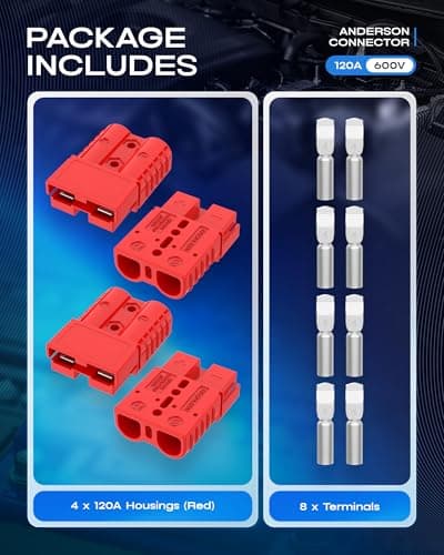 furwishlisting Anderson Connector 120A 600V Battery Quick Connect/Disconnect for 2-4 AWG Cables, Anderson Plug for Winch, Trailer, RV, Forklift (Red, 4 PCS) — view 8
