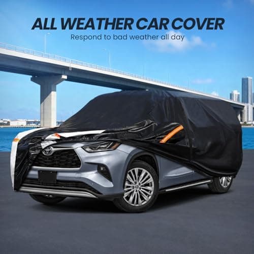 Multi-Layer Car Cover Custom Fit for Toyota Highlander(2001-2026), 100% Waterproof All Weather for Automobiles, Gift with Towel, Heavy Duty Car Covers for Rain Sun UV Protection with Door Zipper — view 5