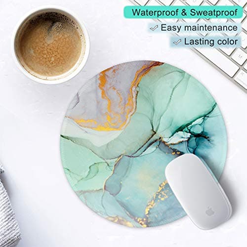 ITNRSIIET Round Mouse Pad with Stitched Edge Premium-Textured Waterproof Non-Slip Rubber Base Desktop Protection Mat Diameter 8.7 inches, Modern Marbling — view 5