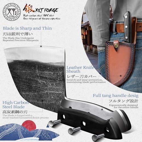 XYJ Authentic Since 1986,Outstanding Ancient Forging,6.7 Inch Full Tang,Serbian Chefs knife,Chef Meat Cleaver,Kitchen Knives,Set with Leather Sheath,Take Carrying,Butcher — view 3