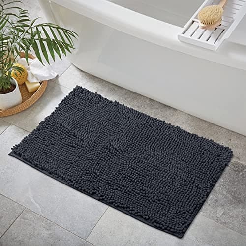 LuxUrux Bath Mat-Extra-Soft Plush Bath Shower Bathroom Rug,1'' Chenille Microfiber Material, Super Absorbent Shaggy Bath Rug. Machine Wash & Dry (20 x 30, Charcoal) — view 2