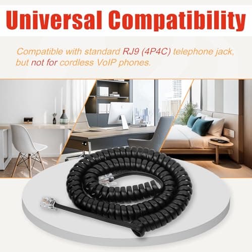 Uvital Telephone Phone Handset Cable Cord, Coiled Length 1.2 to 10 Feet Uncoiled Landline Phone Handset Cable Cord RJ9/RJ10/RJ22 4P4C(Black,2 PCS) — view 6