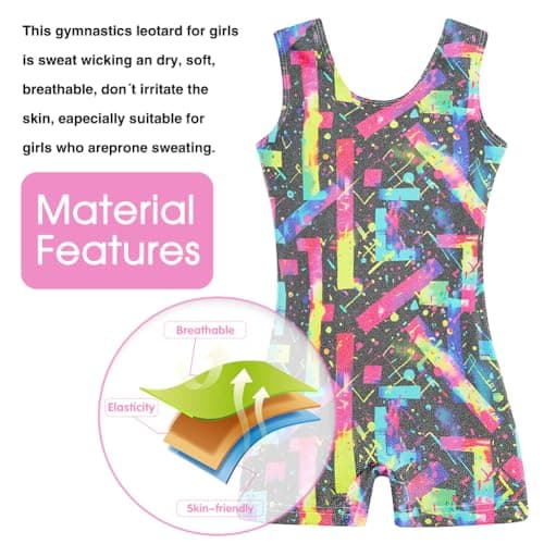 uideazone Gymnastics Leotard for Girls Biketards Sparkly Tank Ballet Unitard with Shorts Quick Dry One-Piece Outfits 2-9Years, 80s90s, 8-9 Years — view 6