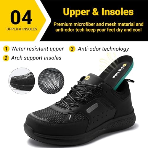 FitVille Men's Extra Wide Safety Work Shoes Protective Composite Toe Shoes Slip Resistant for Food Service All-Day Standing - Low Top SteelCore (11.5 Wide, Black) — view 5