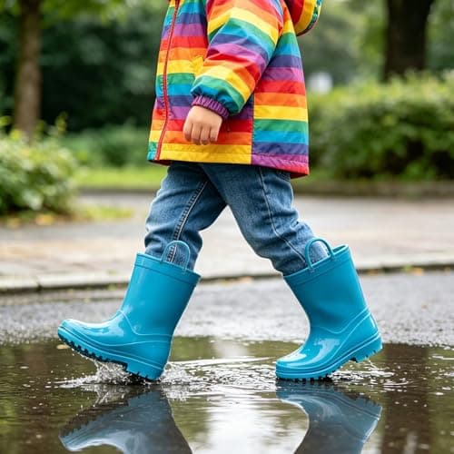 EUXTERPA Boys Girls Waterproof Rain Boots Kids Toddler Solid Color Boots with Easy On Handles, Blue, Little Kid Size 11