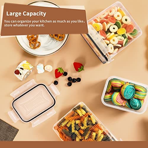 PRAKI Airtight Food Storage Container Set with Lids, 16 Pcs Plastic Dry Food Canisters for Kitchen Pantry Organizers and Storage, Ideal for Cereal, Flour & Sugar - Labels, Marker(Black) — view 3