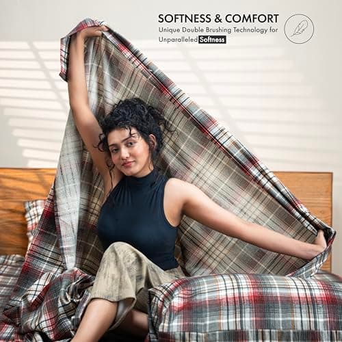 RUVANTI Flannel Sheets Full Size - 100% Cotton Double Brushed Bed Sheets Set, Deep Pockets 16 Inches, All Seasons Breathable & Extra Soft Full Sheets, Warm & Cozy, 4 Piece, Halloween Check — view 2