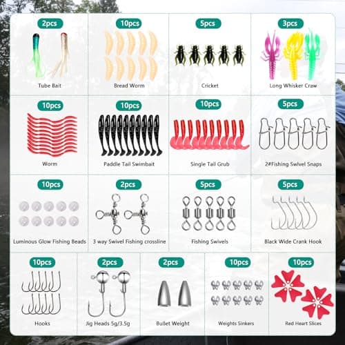 126/153-Pieces Fishing Lures Kit -VIBs/Frogs/Minnows/Soft Baits/Hooks & Weights,Fishing Tackle Box with Tackle Included for Freshwater and Saltwater (126-Pieces) — view 2