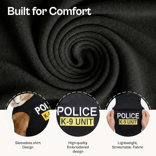Parisian Pet Unisex Dog T-Shirt - Embroidered 'Police k-9 Unit' Dog Clothes - 100% Cotton, Dog Costume - Breathable Police Dog Vest - Machine Washable Dog Shirts for Small Dogs - S