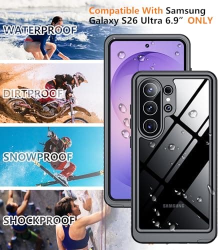 Temdan Designed for Samsung Galaxy S26 Ultra Case Waterproof, Built-in Lens & Screen Protector Military Grade Shockproof Dropproof IP68 Underwater Full Body Phone Case for Galaxy S26 Ultra 6.9"-Black — view 4