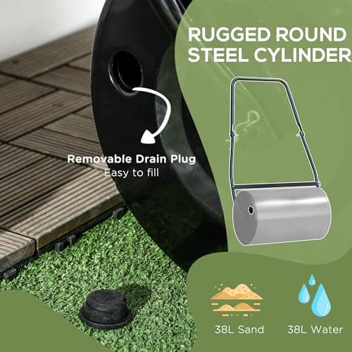 DURHAND 20" Push/Tow Behind Lawn Roller, Heavy Duty Sod Drum Roller Filled with 11 Gal Water/Sand, Grass Flattener for Yard, Patio, Park, Black — view 5