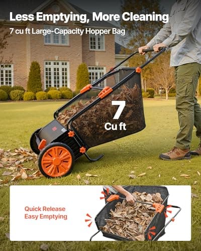 VEVOR Push Lawn Sweeper, 26 in Leaf & Grass Collector with 7 cu. ft. Hopper Bag, Adjustable Brush Height & Spinning Brushes, Heavy Duty Yard Sweeper with Rubber Wheels for Leaves Grass Cleanup — view 5