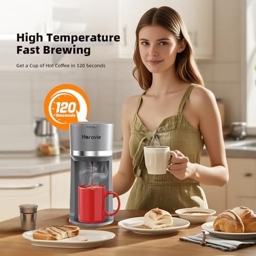 Horavie Mini Single Serve Coffee Maker for K Cup Pods and Grounds, Fast Brew One Cup Coffee Machine with Descaling Reminder and Water Window, 6 to 12 oz. Brew Sizes, Gray — view 2