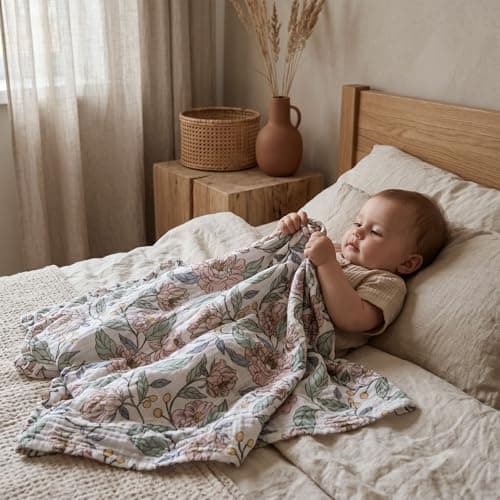 Muslin Receiving Blankets, Neutral Blanket Swaddling for Newborn Boys and Girls, 5 Pack Breathable and Skin-Friendly Swaddle Wrap for Infant Baby (Pink Flower) — view 4