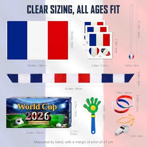 2026 World Cup Fan Accessories Kit, 7 PCS World Soccer Sport Cup Gear Set, Soccer Merchandise for Soccer Party Decorations, Stadium Events, Watch Party, Home Cheering (France) — view 3