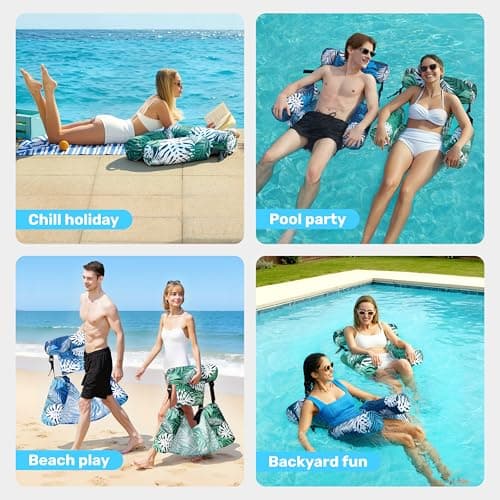 Sloosh Pool Floats Adult, 2 Packs Inflatable Pool Lounge Chairs,Blow up Hammock Pool Noodles Floats for Adults,Floating Water Chair for Pool Party Lake River Water Fun(Tropical Leaves-Green,Blue) — view 7