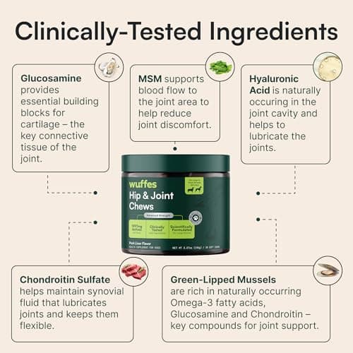 Wuffes Advanced Dog Hip and Joint Supplement with Glucosamine, Chondroitin, Omega 3, MSM, and Green Lipped Mussel, 30 Pork Flavored Chews for Large Dog Breeds — view 3