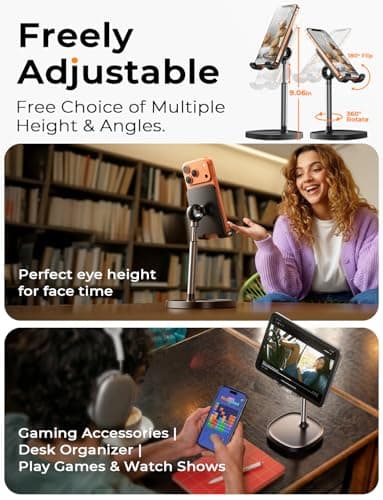 LISEN Cell Phone Stand Phone Holder for Desk Office Decor, Office Desk Accessories Women PC Gaming Essentials iPhone Stand Gadgets Men Gift for Father Fit OtterBox Case Switch iPad Air Tablet 4-10 in