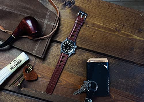 24mm Chocolate - BARTON Rally Horween Leather Gunmetal Buckle Watch Bands - Quick Release - Choose Strap Color & Width — view 3