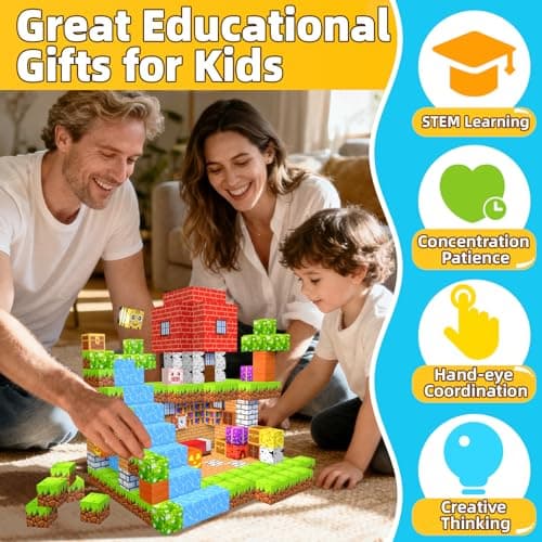 EchoPlan 200PCS Magnetic Blocks, Magnetic Building Blocks, Magnet Blocks Cubes, STEM Educational Stacking Magnet Toy for Kids Ages 3 4 5 6 7 8 9 10 11, Birthday Gifts for Boys and Girls, 1" Large Size — view 5