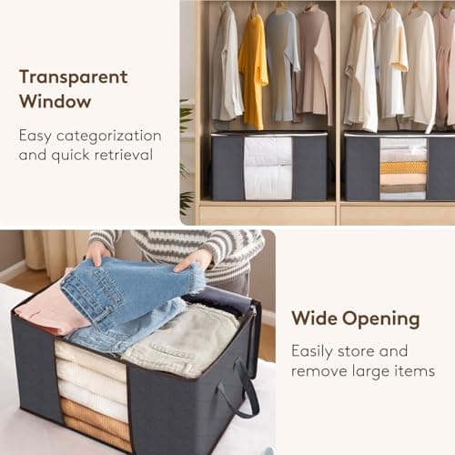 Lifewit 2 Pack 60L Clothes Storage Bins with Lids, Foldable Blanket Storage Bags with Zippers, Clear Window and Reinforced Handles, Closet and Organization for Clothing, Sweater, Comforter, Bedding — view 4