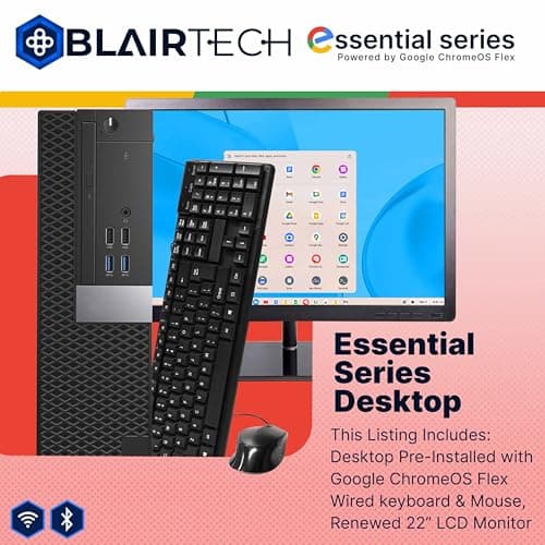BlairTech Desktop Computer PC – Essential Series – Intel Core i5, 8GB RAM, 128GB SSD, WiFi 6, Bluetooth, HDMI, DisplayPort – 22” Monitor w/ Mouse & Keyboard – Powered by Google ChromeOS Flex (Renewed) — view 7