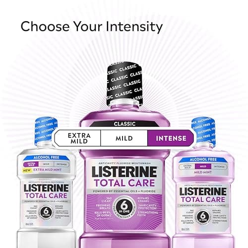 Listerine Mouthwash Total Care Anti Cavity Treatment for Adults Kills 99.9% of Bad Breath Germs in Intense Mint Antibacterial Fluoride Mouthwash, 2 pack of 33.8 fl oz​ — view 4