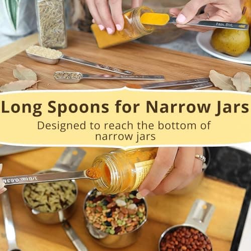 Simply Gourmet Measuring Cups & Spoons Set of 12, 18/08 Stainless Steel Kitchen Gadgets, Stackable Design with Long Handle Spoons, Fits in Spice Jars, Cooking & Baking Set for Dry & Liquid — view 6