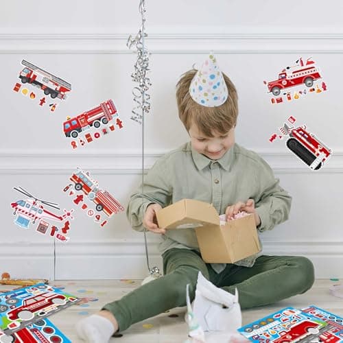 24 Sheets Make Your Own Fire Truck Sticker Make A Face Stickers for Kids Toddlers DIY Craft Car Stickers Kids Party Favor Supplies Reward Educational Toy — view 4