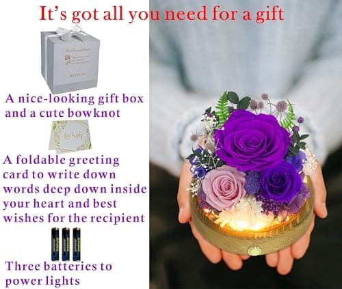 Valley of Rain & Forest Long-Lasting Real Flowers, Unique Floral Gift for You to Send Love for All Occasions, for Indoor Decoration (Dark Purple & Pink Roses Arrangement) — view 3