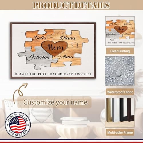 Personalized Mothers Day Idea Gifts for Mom from Daughter Son Kids Husband Custom Puzzles Sign Canvas Prints with Names for Mom Nana Grandma Customized Mother's Day Birthday Wall Art Decoration Gift — view 7