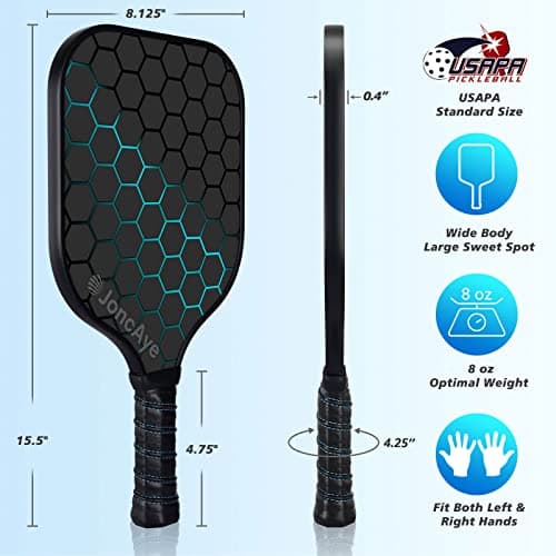 JoncAye Pickleball Paddles Set of 4 Rackets and Balls with Paddle Case, Lead Tape, Ball Bag, Carbon Fiber Pickle-Ball Raquette for Beginner | USAPA Approved Pickleball Equipment with Accessories — view 4