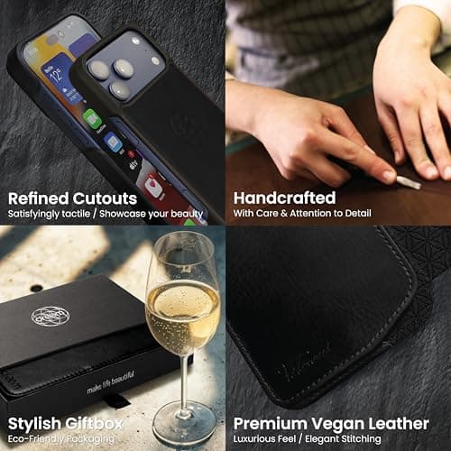 Dreem Wallet Case for iPhone 17 Pro Max, Revolutionary Vert/Hor Phone Stand, Magnetic Detachable Vegan Leather Flip Cover RFID Blocking Card Holder, MagSafe-Fit, Gift Box [Fibonacci: Black] — view 5