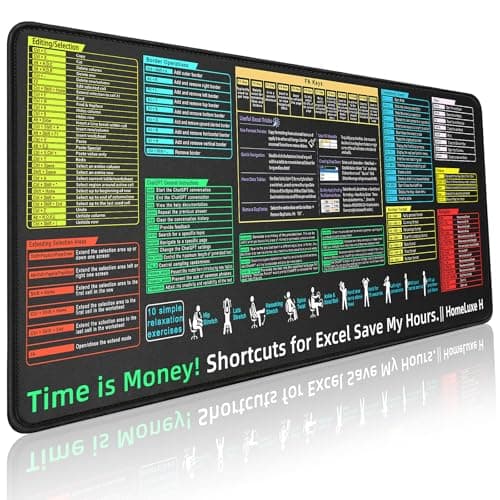 Excel Cheat Sheet Desk pad-Big Mouse Pad(31.5in x 11.8in x 0.1in) | Desk Mat for Microsoft Excel Shortcuts | Office Desk Accessories | Non-Slip Stitched Edge