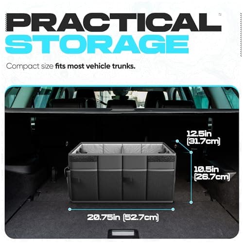 FORTEM Car Trunk Organizer, Collapsible Multi Compartment Car Organizer, Foldable SUV Storage for Car Accessories for Women Men, Soft Cover (Black) — view 3